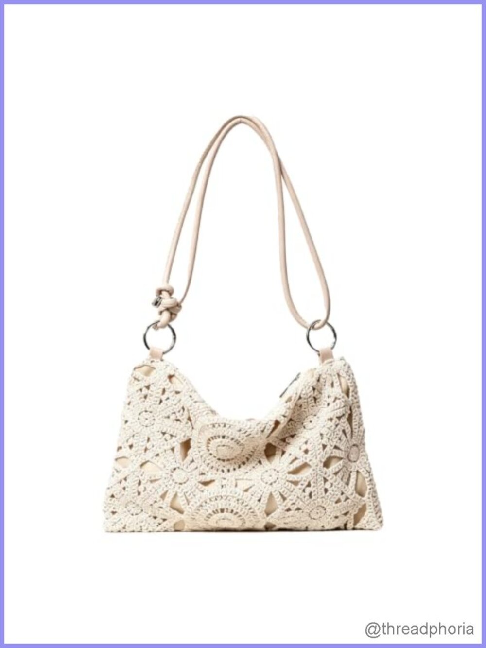 Floral Hollow Out Woven Boho Shoulder Bag with Metal Clasp, Straw Beach Bag for